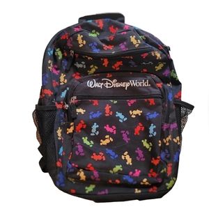 Walt Disney World Mickey Mouse Multi Colored Black Zippered Backpack Adjustable